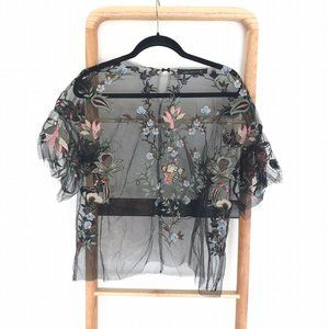 Zara Embroidered Mesh Top